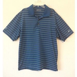 Nike Dri-FIT Golf Polo Shirt Mens Medium Blue White Striped Athletic‎ Sportswear